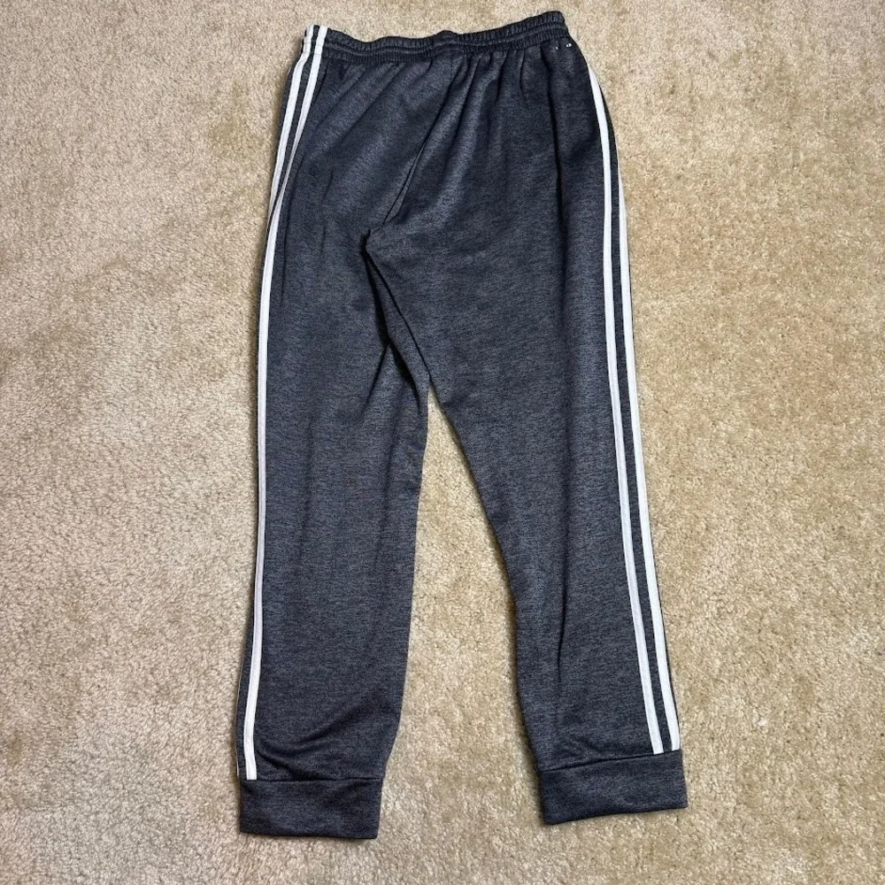 Adidas Jogger Pants Men's M Gray Heather 3 Stripe Athletic Sweatpants - Picture 2 of 8